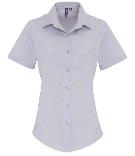 Premier Ladies Short Sleeve Stretch Fit Poplin Shirt - SIL - 3XL